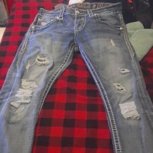 Rock Revival Blue Straight Distressed Jeans